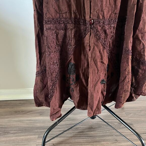 NWT Vtg Y2K 2000s Brown Embroidered Maxi Skirt Plus 2X Boho Forest Fairy Grunge - Picture 3 of 7